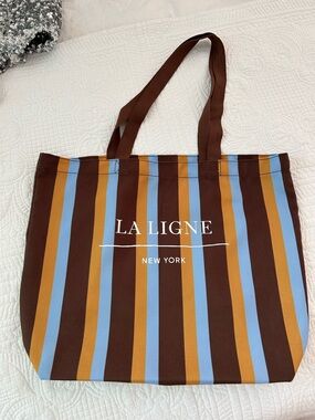 La Ligne Brown, Blue & Mustard Striped Tote Bag